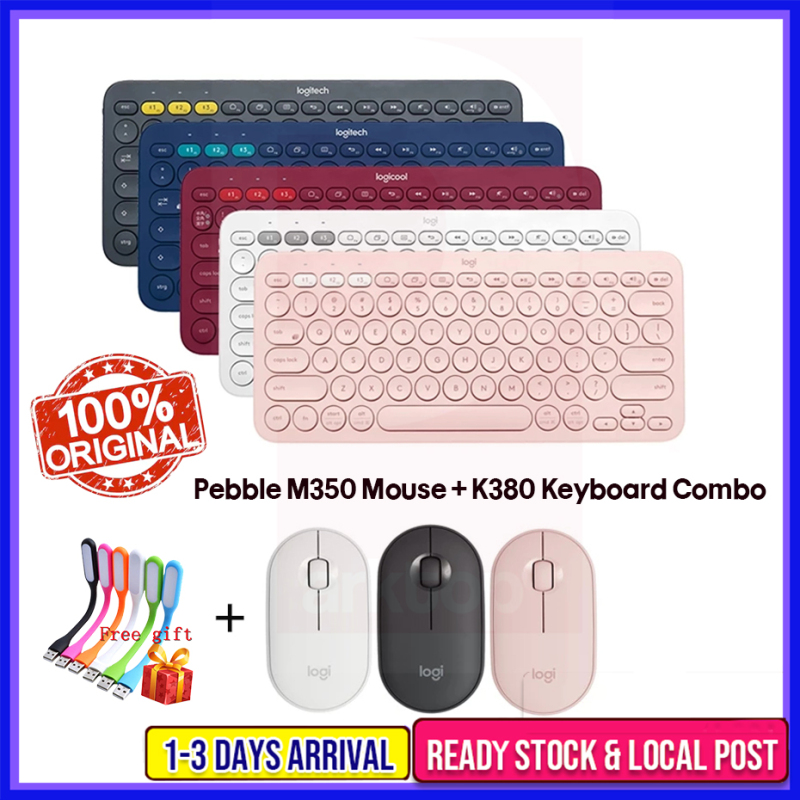 Logitech K380 Wireless Bluetooth Keyboard + M350 Pebble Mouse Set Multi-device Ultrathin Combo Bluetooth Mice & Keyboard  for PC/Mac/Laptop/Smartphone/Tablet Singapore