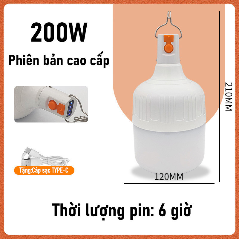 Aikenn Đèn led tích điện 1000w đèn năng lượng mặt trời chống nước pin sạc dung lượng cao chiếu sáng khẩn cấp cắm trại ngoài trời