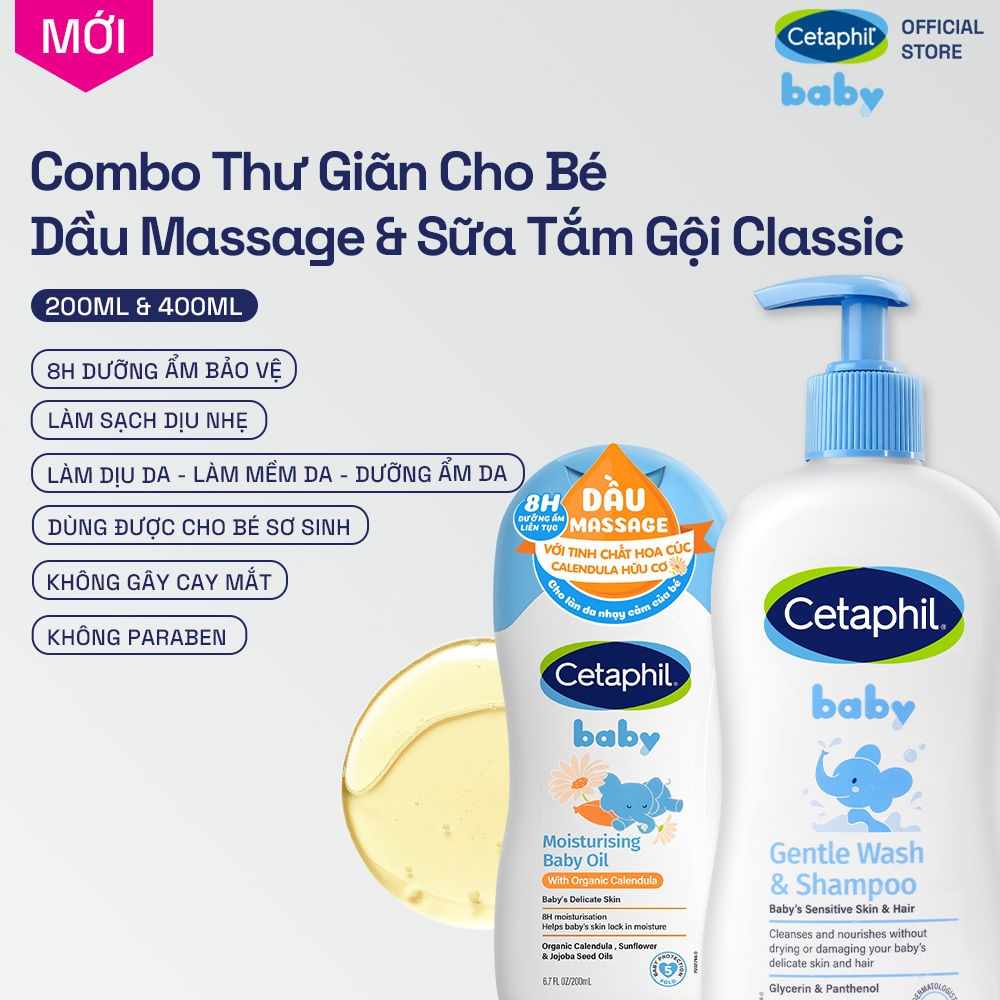 Combo Sữa tắm gội dịu lành cho bé GENTLE WS 400ML  Dầu massage dưỡng ẩm làm dịu Calendula Baby Oil 200ml
