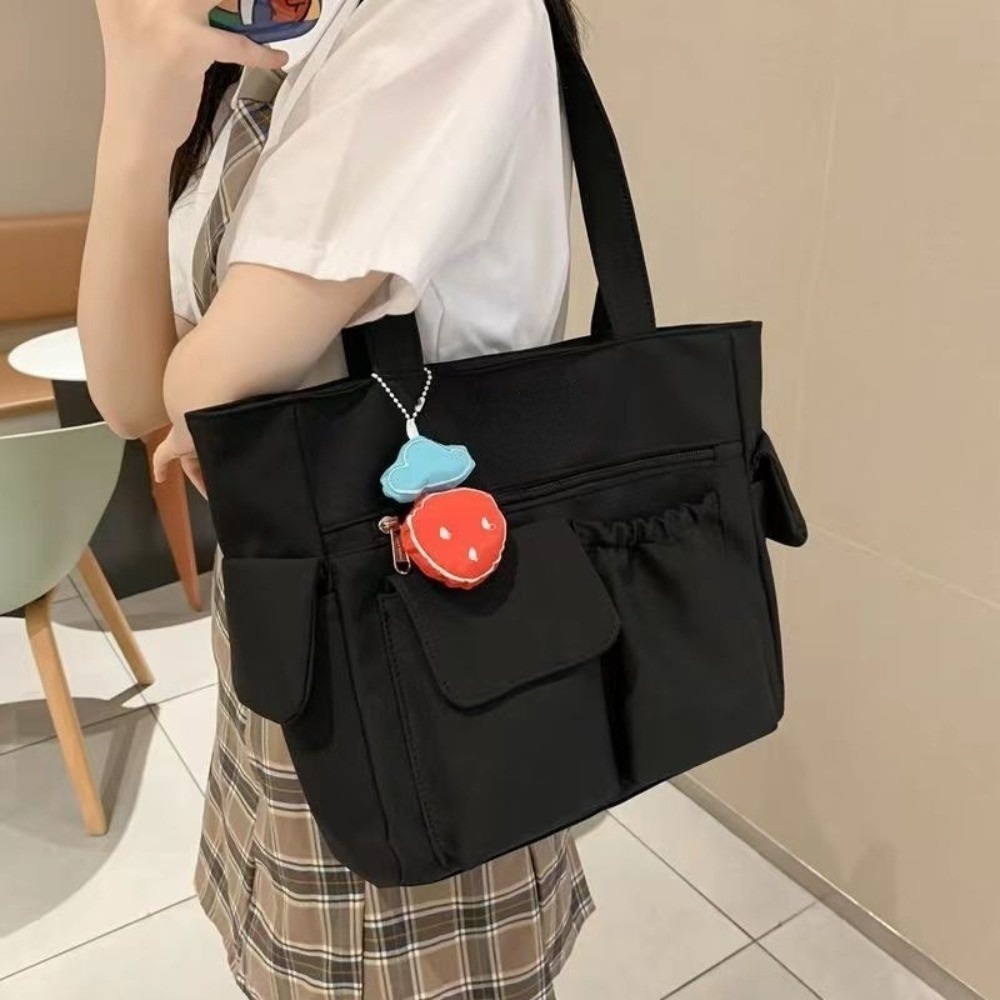 HERWK Màu sắc đồng nhất Túi Tote Canvas Dung lượng lớn Nylon Túi đeo vai Nhật Bản Đơn giản Phong cách Hàn Quốc Túi học sinh Ngoài trời - 2