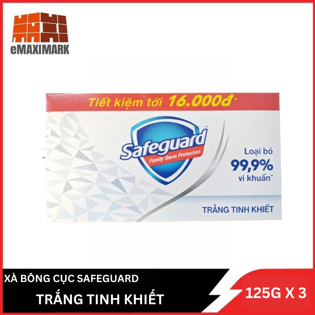 Lốc 3 Cục Xà Bông Cục Diệt Khuẩn SAFEGUARD Trắng Hộp 125g x 3