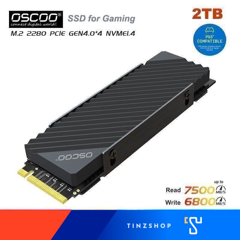 เพิ่มความจุ เครื่อง PS5 Tinzshop OSCOO SSD Gaming ON1000PRO SSD PS5 m.2 NVMe Gen4 M.2 2280 PCIe 4.0 with Heatsink For Playstation PS5 Up to 7,500 MB/s - ยี่ห้อ OSCOO ราคา 6,889 บาท*ส่งฟรี