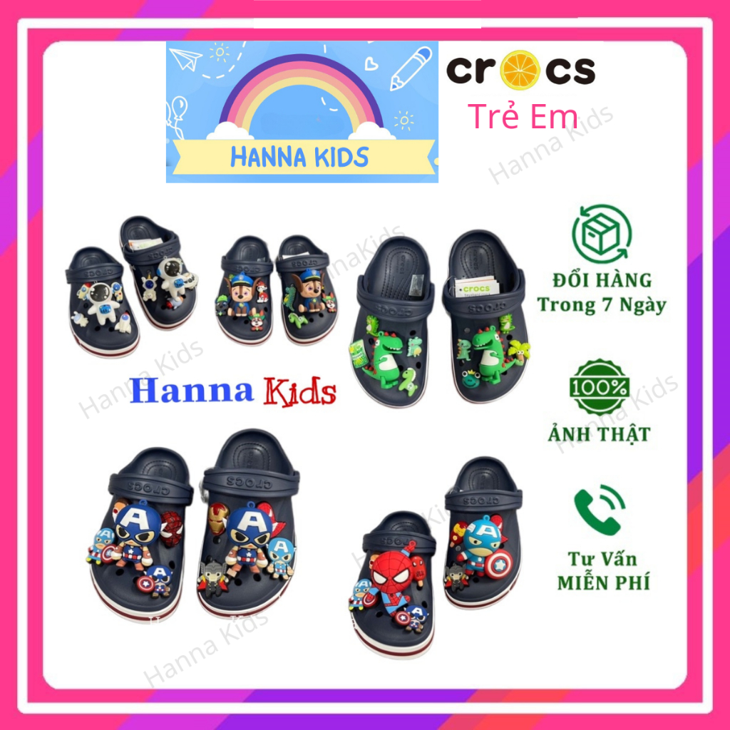 TẶNG 12 STICKER - Dép Cross cho bé trai bé gái HannaKids Sục Crocs Baya cho trẻ em giày xục Kid xuất khẩu màu Xanh Than