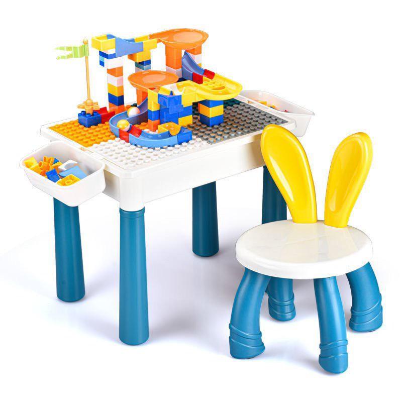 Bàn lego cho bé, Bàn lắp ghép đa năng kèm ghế, tặng kèm túi lego lắp ghép 70 chi tiết cho bé dễ dàng tháo lắp
