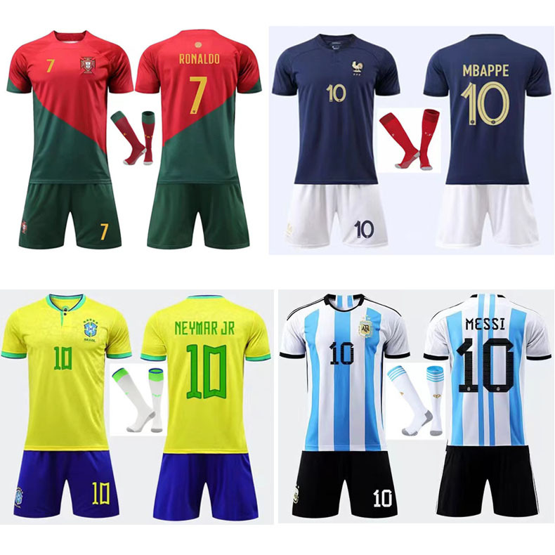 Đội tuyển quốc gia Brazil, Pháp, Bồ Đào Nha, 7, số 10 nhà và sân khách bộ quần áo Jersey bóng đá áo trẻ em + vớ