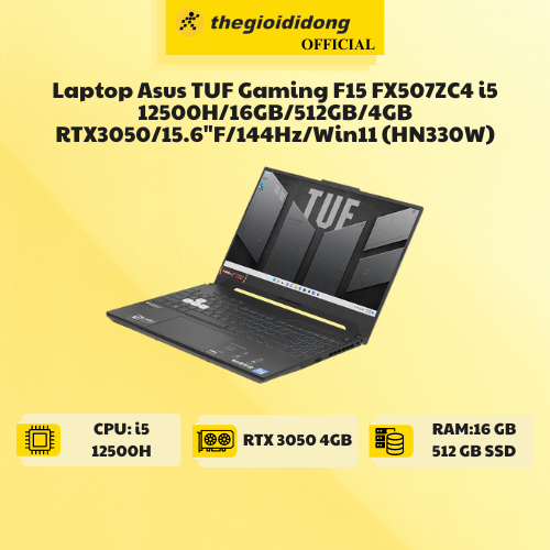 Laptop Asus TUF Gaming F15 FX507ZC4 i5 12500H/16GB/512GB/4GB RTX3050/15.6"F/144Hz/Win11 (HN330W)