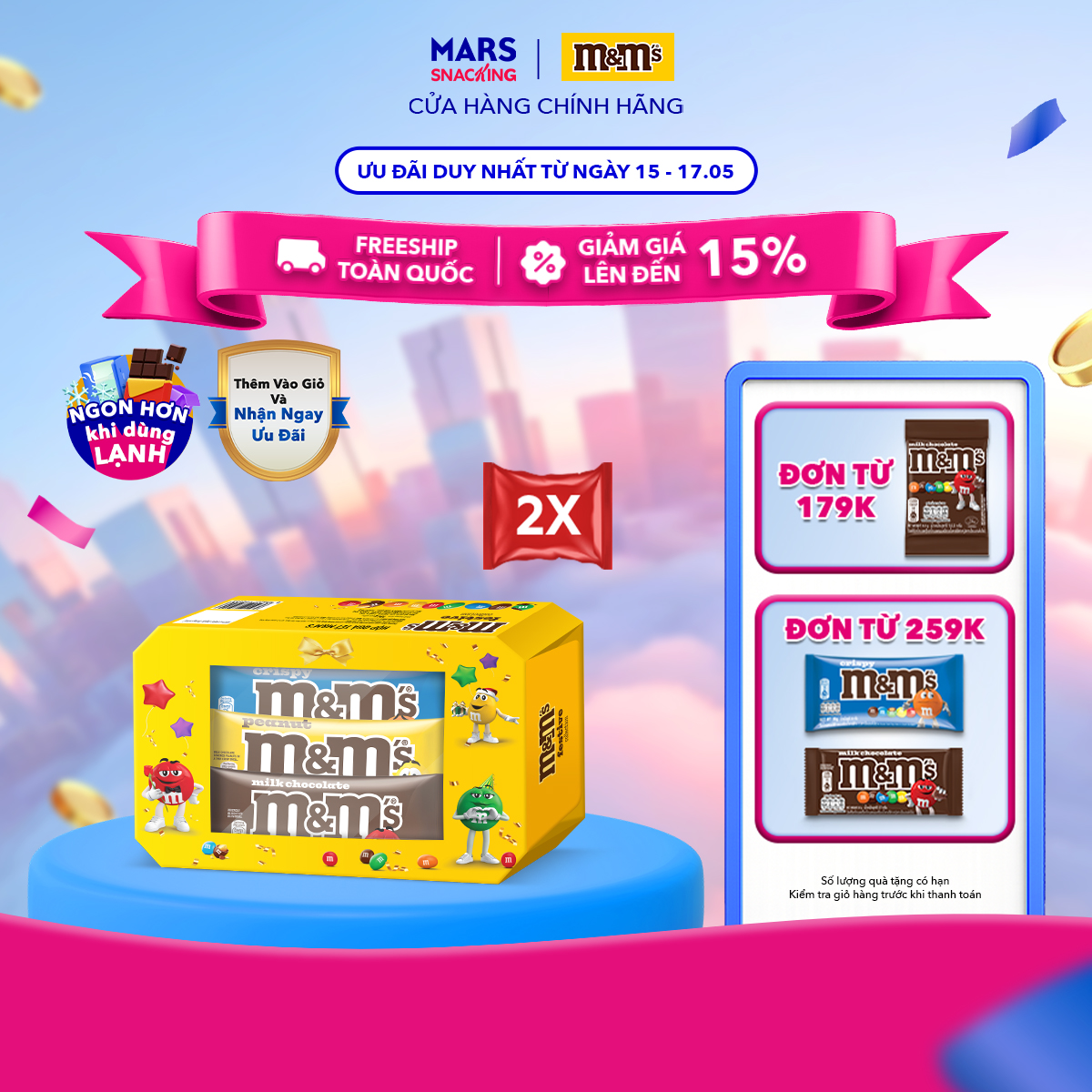 Combo 6 Gói Kẹo Socola MM's mix vị 2 Hộp x 104g (2x sữa 37g, 2x đậu phộng 37g, 2x crispy giòn 30g)