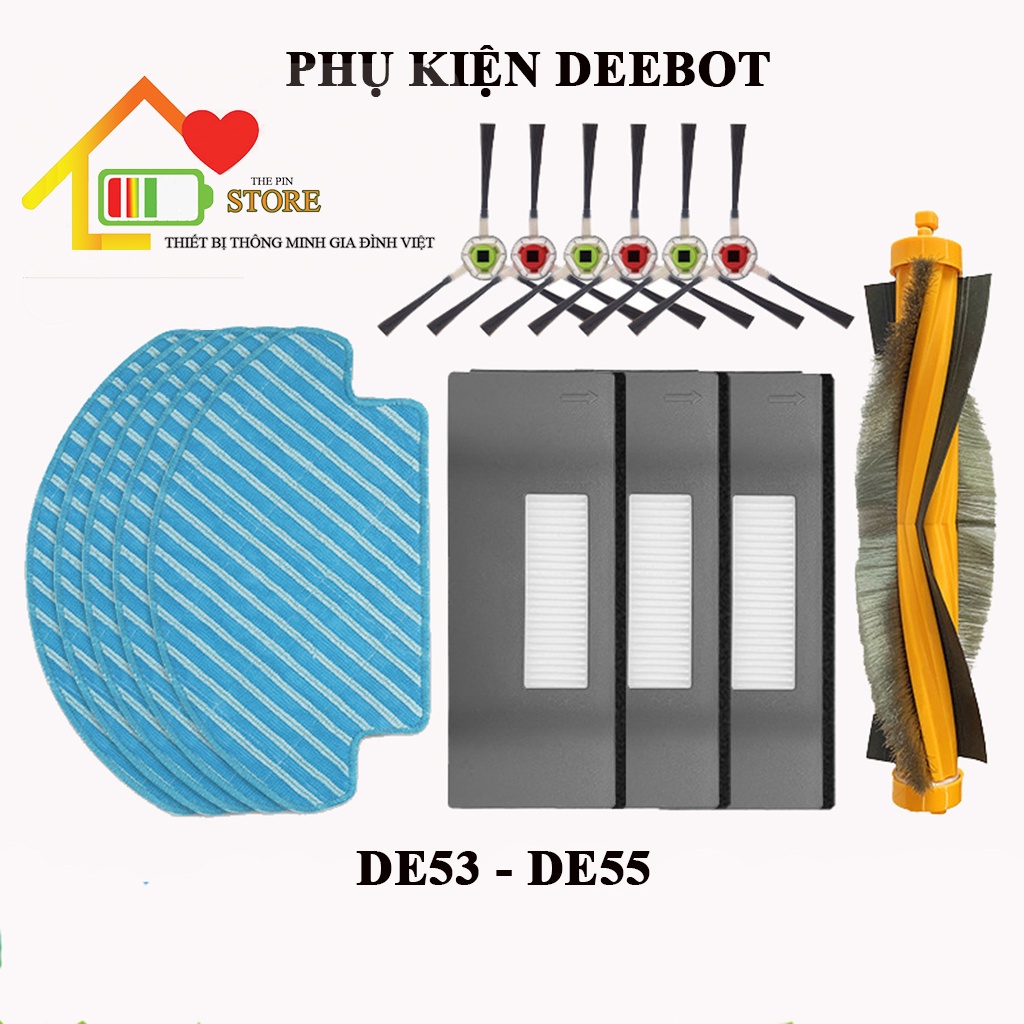 Bộ phụ kiện robot hút bụi ecovacs deebot de53, de55, khăn lau, màng lọc, lọc bụi, chổi cạnh, chổi quét, chổi cuốn