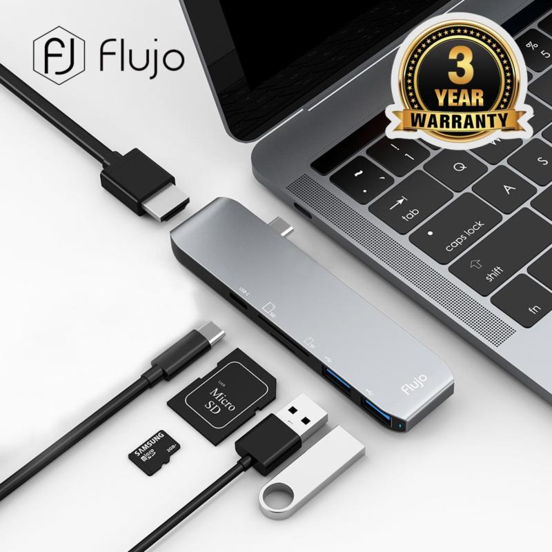 Flujo CH-33 USB Type-C hub Aluminum USB Type-C Hub Multiport Adapter Combo for MacBook Pro 2018,New MacBook,Google ChromeBook And other Type-C port devices 4K@30Hz, 4K HDMI,SD/Micro SD Cards Slots and 2 USB 3.0 Adapter (Space Grey)