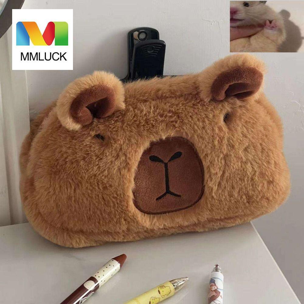 MMLUCK hộp bút to rộng hộp bút cho bé gái trai Nhồi bông Túi bút vải nhung lông capybara Capibala Bú