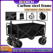 Folding Camping Trolley Wagon with Big Wheels & Storage