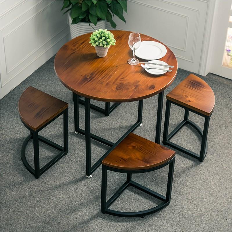 Iron Art round Terrace/Patio Tables And Chairs Combination Leisure Tearooms Small Apartment Table Solid Wood Tables And Chairs Reception Negotiate Teapoy Table
