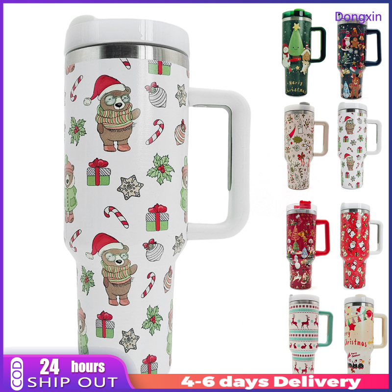 Dongxin Giáng Sinh Mug cực lớn cốc không chân cách nhiệt Máy Rửa Chén An Toàn 304 Du Lịch Inox Cốc Cho đồ uống ướp lạnh Nóng 40 Oz