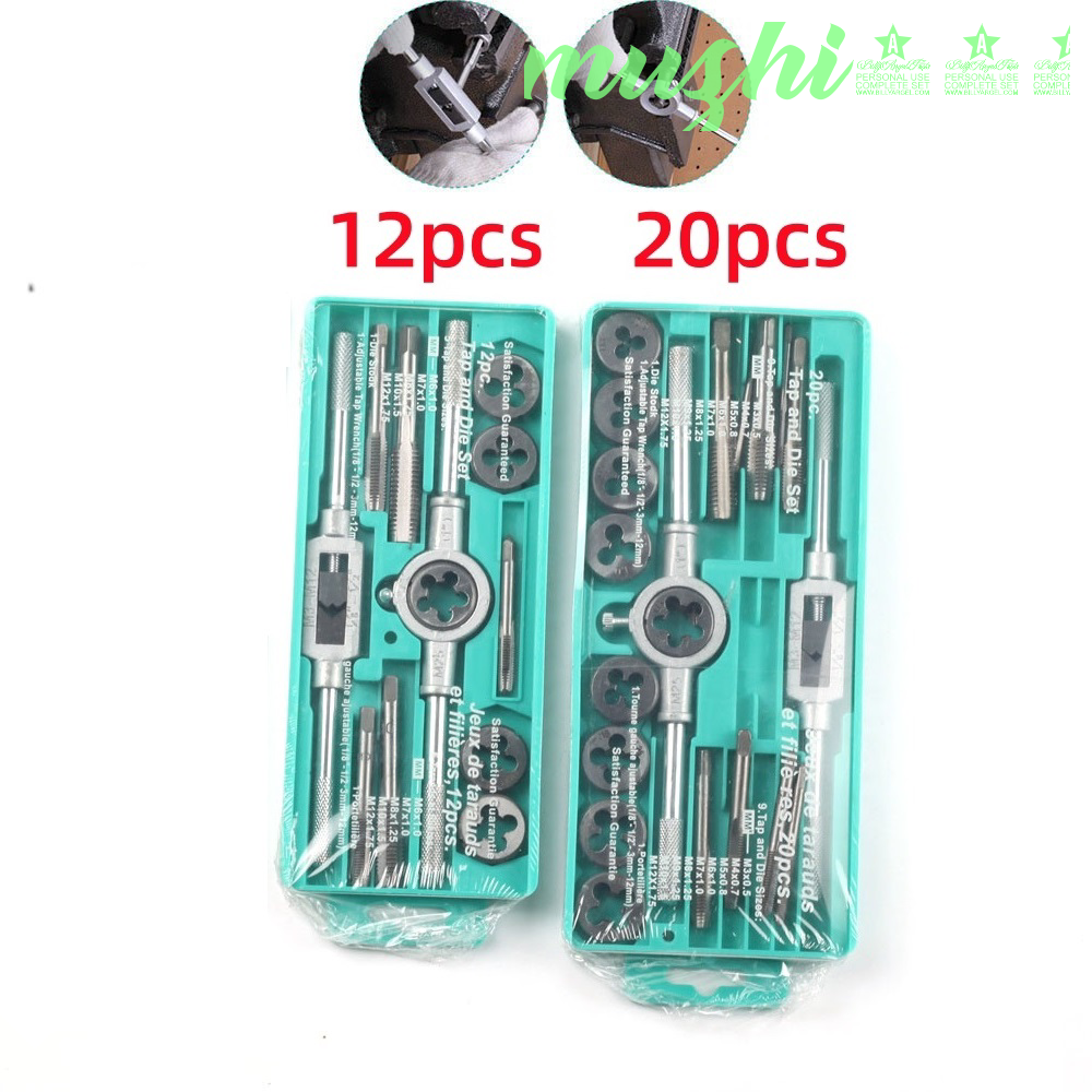 [muzhi] HSS Tap Plate Thread Set 12/20 PCS Multi-Spec Round Metric Wrench Cutting M3 M12 Die Holder Booster Rod Stranded Kit Engineer