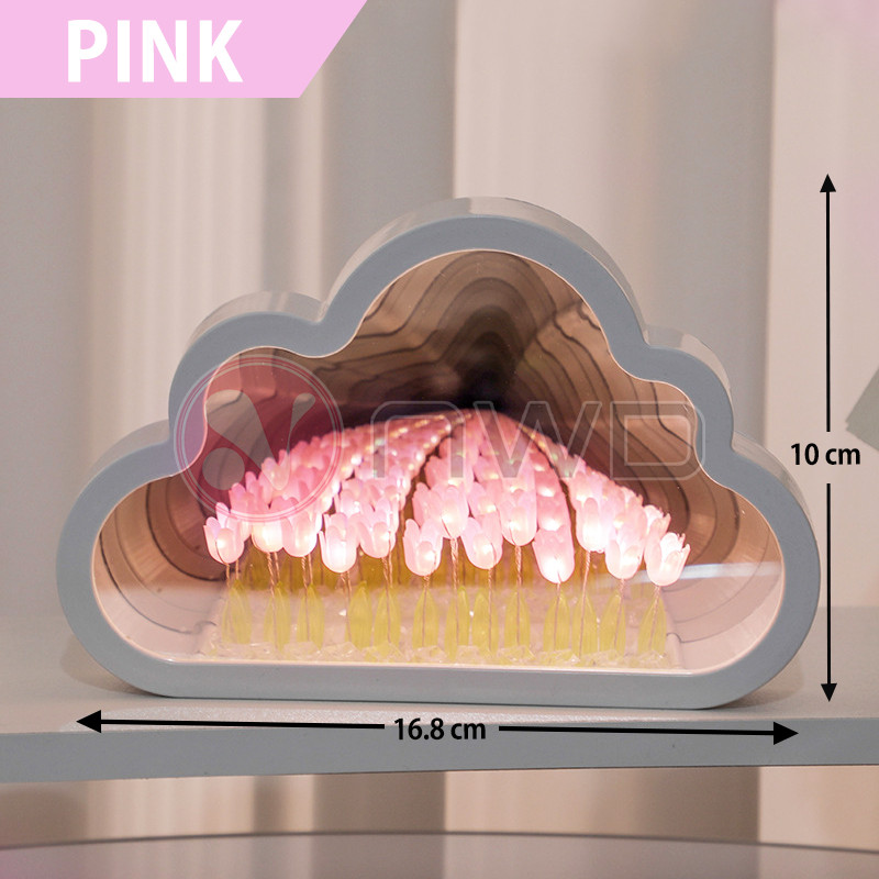 《 𝗥𝗔𝗗𝗜𝗔𝗡𝗧 𝗣𝗘𝗧𝗔𝗟𝗦 》DIY LED Tulip Mirror Night Light Bedroom Cloud Flower Lamp Lampu Malam 小夜灯 NWD