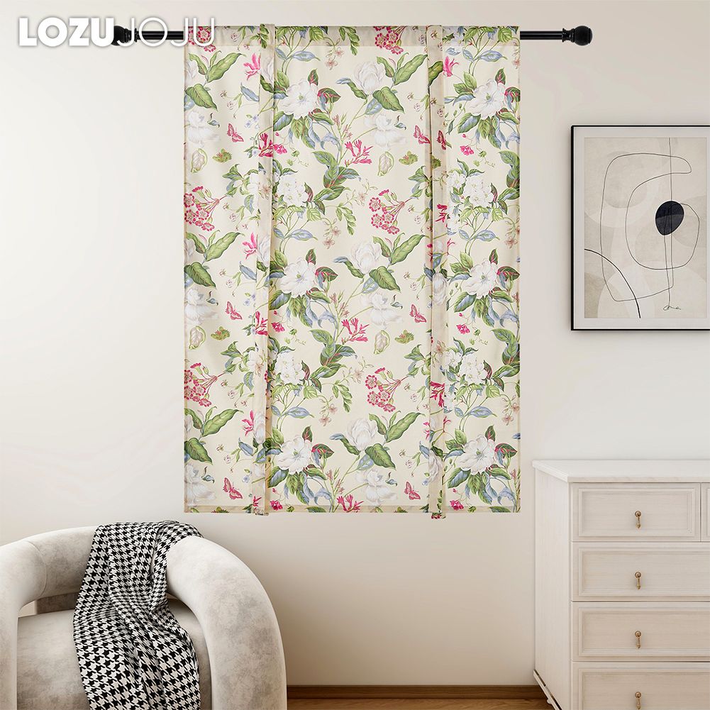 1PC LOZUJOJU American Pastoral Style Flower Print Curtain Head Light Green Half Blackout Short Curtain ROD TYPE for Dining Room Living Room Simple Home Decor