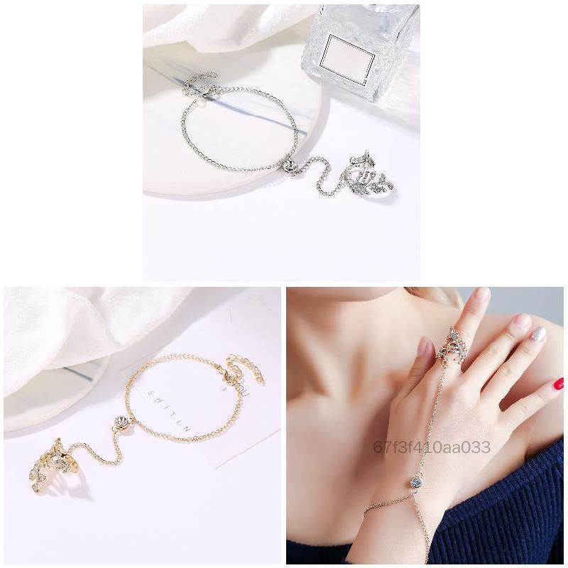 Diamonds Leaf Hand Harness Bracelet Sweet Finger Rings Bracelet for Boy Girls Men Women SRJS-VN
