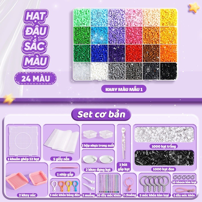 Hạt Đậu Ủi Nhiệt 96 Màu 2.6mm – Bộ Xếp Hình DIY Handmade Cho Bé Kèm Bàn Ủi Mini Đồ Chơi Sáng Tạo