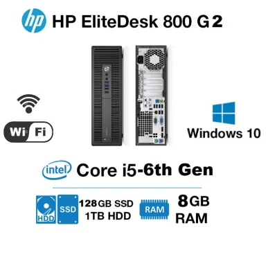 HP EliteDesk 800 G2 SFF PC Intel Core i5-6th GEN #3.2Ghz 8GB RAM 128 GB SSD (OS installed) 1TB HDD (Extra storage) Win 10 Pro MS office with Free Wifi dongle (refurbished)