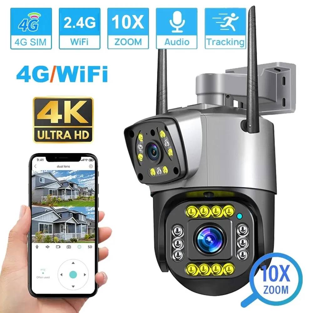 4G Sim 4MP IP WIFI Máy Ảnh ống kính kép bảo vệ an ninh AI Màn Hình Con Người Ngoài Trời Không Thấm Nước Đêm Video CCTV Camera giám sát