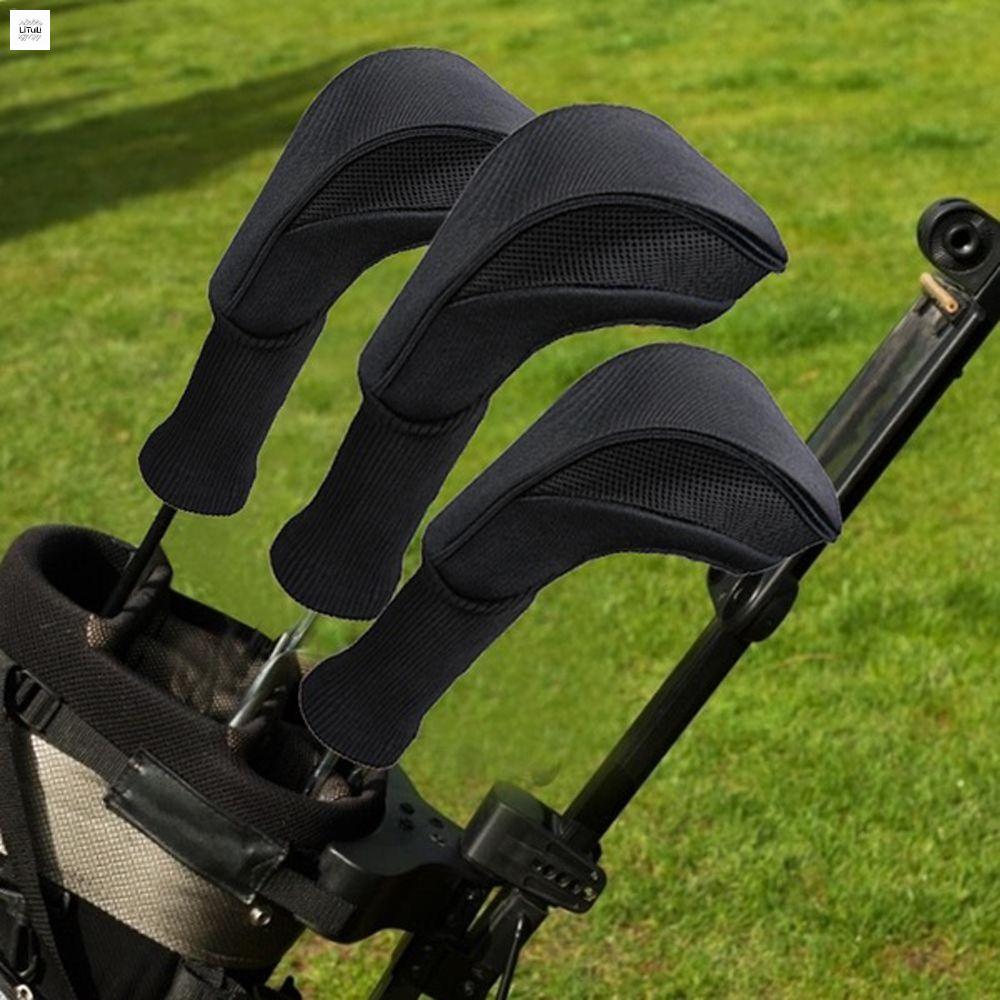 LITUILI Bao bảo vệ sân gôn Nylon 3 chiếc Lưới thép Cổ dài Bao phủ đầu chơi gôn Có thể hoán đổi cho nhau Khăn trùm đầu bằng gỗ cho sân gôn