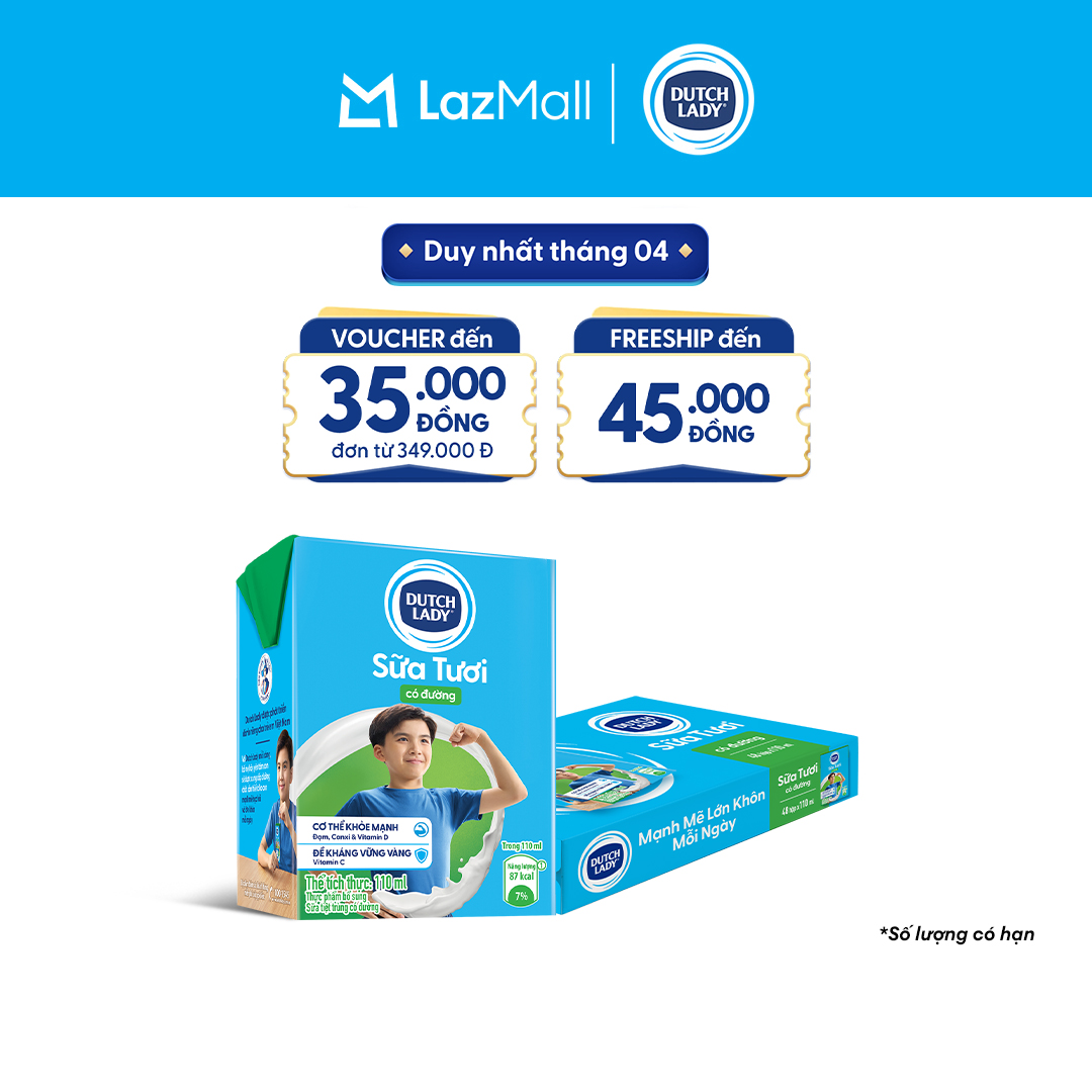 Thùng 48 Hộp Sữa Tươi Tiệt Trùng Dutch Lady Cô Gái Hà Lan Có Đường 110ml (48x110ml)