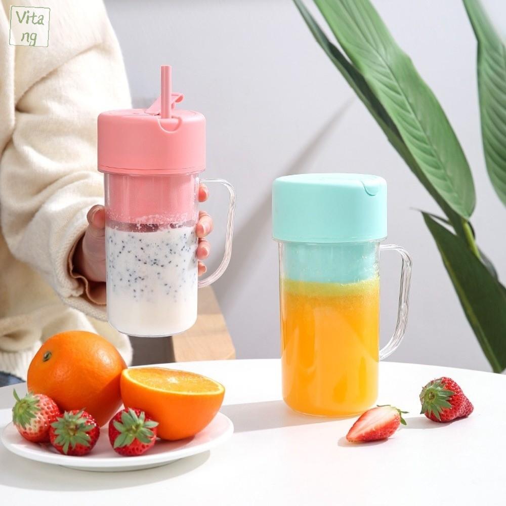 VITANG 420ml Cốc ép trái cây Ống hút có thể tháo rời mini Máy xay sinh tố điện Giảm tiếng ồn im lặng Dày hơn Máy ép trái cây cầm tay Chức năng nước chiên
