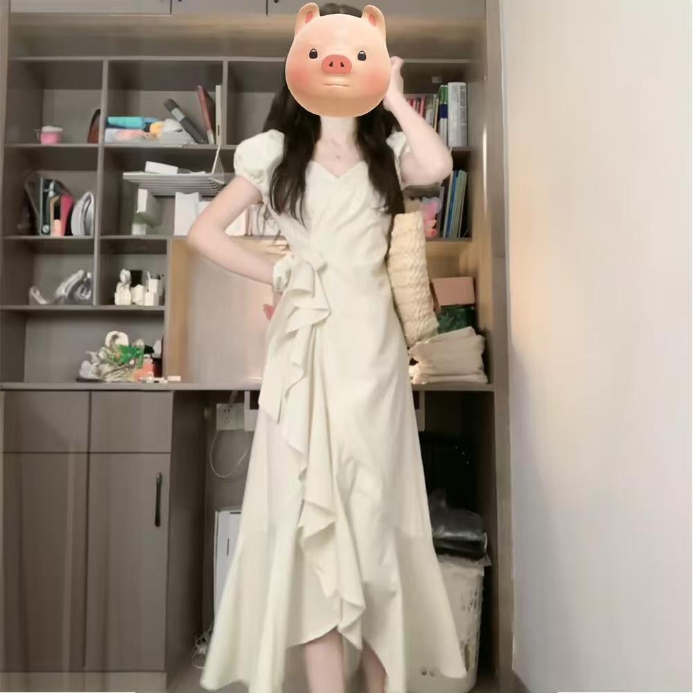 ชุดเดรสกระโปรงยาวสีแอปริคอทนัวเนียสไตล์ฝรั่งเศส TM079363LYQ ราคา 499 บาท*ส่งฟรี