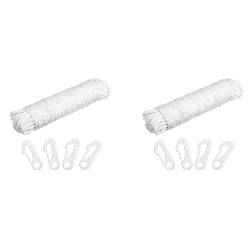 2Pcs 50 Feet x 1/4Inch Flag Pole Halyard Rope with 8 Pieces Flag Pole Hook Clips,Outdoor Flagpole Ac