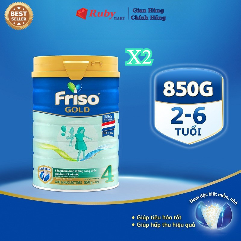 Combo 2 Lon Sữa Bột Friso Gold 4 850g (Dành Cho Trẻ Từ 2 - 6 Tuổi)