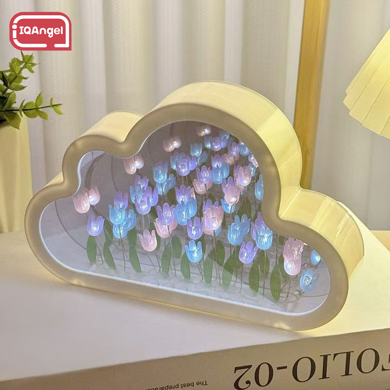 IQANGEL DIY Cloud Tulip Night Light, Mirror Flower Sea Atmosphere Lamp, Creative Desk Decor ราคา 52 บาท*ส่งฟรี