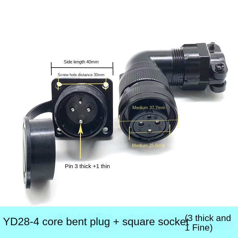 YD28/Y18/Y32 | Đầu Nối-Ổ Cắm Vuông YD28-4 Lõi Cong | Tùy chọn: 4 Lõi, 7 Lõi, 15 Lõi, 19 Lõi | Ổ Cắm Vuông + Đầu Cắm Thẳng/Vuông Góc