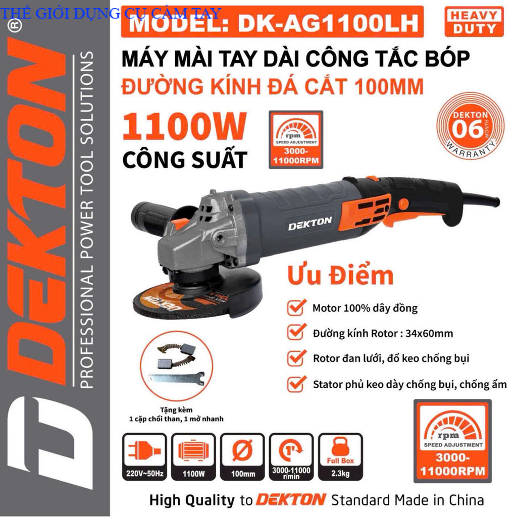 100mm Máy Mài Góc Chỉnh Tốc Độ 6 số 1100w DEKTON DK-AG1100LH THẾ GIỚI DỤNG CỤ CẦM TAY GIÁ SĨ