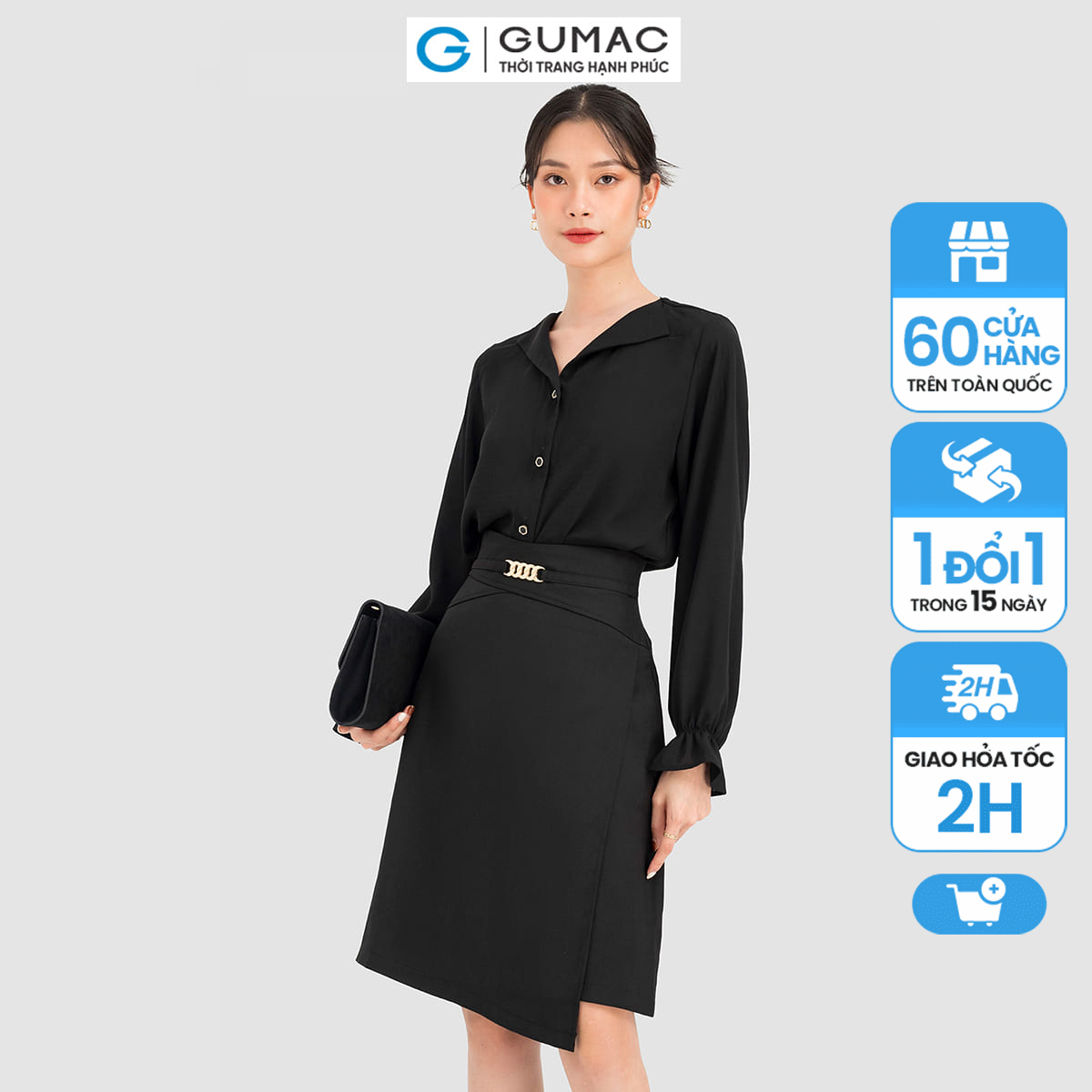 Chân váy a gumac, chân váy lưng cao phối phụ kiện vc08077