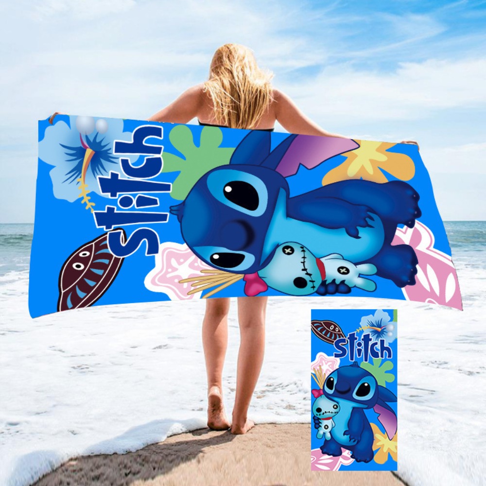 EMERRY Phim hoạt hình Khăn tắm hoạt hình Stitch Dễ thương Mềm mại Khăn tắm in 3D Phụ kiện phòng tắm Sấy khô nhanh Khăn tắm hình nhân vật anime Mùa hè