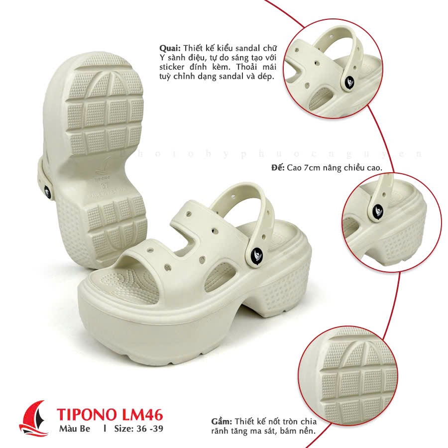 [CHÍNH HÃNG] Sục TIPONO LM46 Dép Cross Crush STOMP 2 Quai Đúc Nguyên Khối Đế Cao 6cm Chống trơn - TẶ