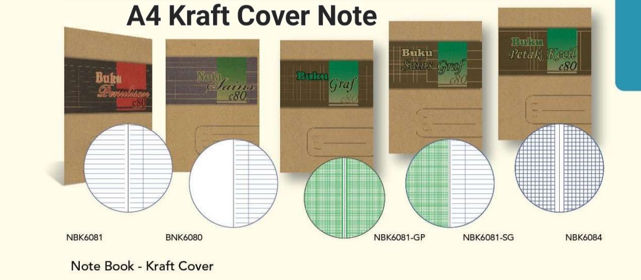 A4 Kraft Exercise Book / Buku Latihan / Single Line / Graph Book / Science Graph / Nota Sians / Small Square 80pages
