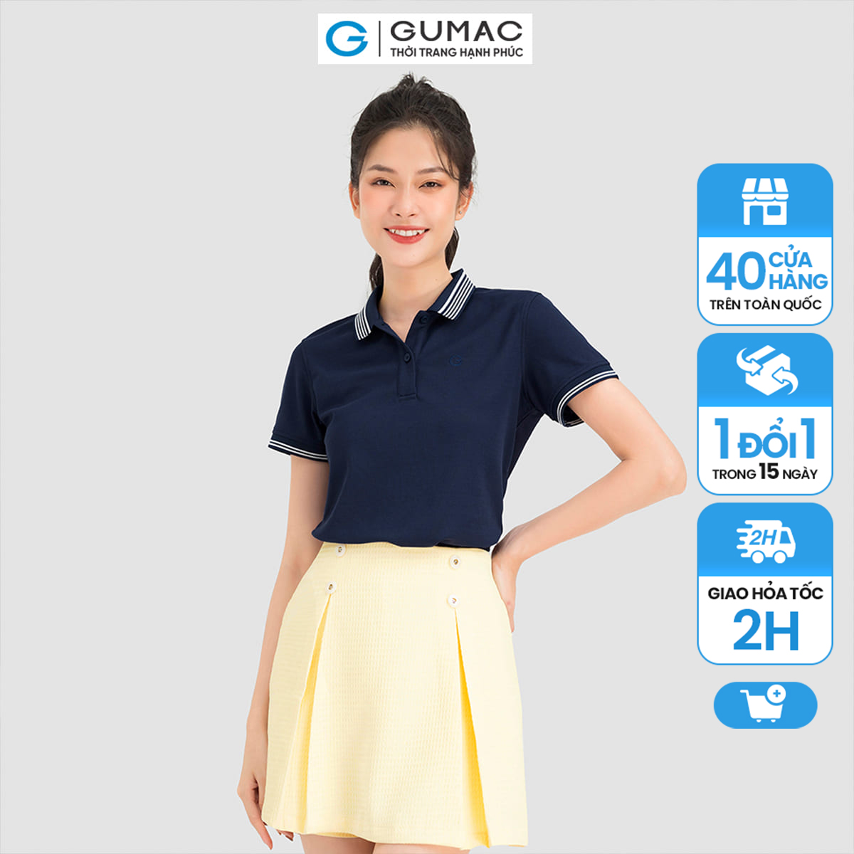 Áo polo nữ gumac, áo polo bo sọc fit eo atc08002