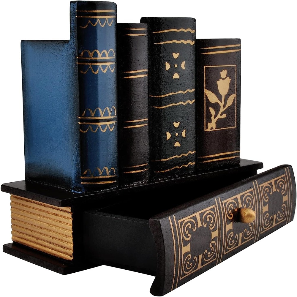 R16 BABY SHOP Nâu Hộp đựng bút sách cổ điển Gỗ Hộp đựng bút để bàn hoài cổ Phụ kiện bàn Thiết kế sách thư viện sách giả Văn phòng