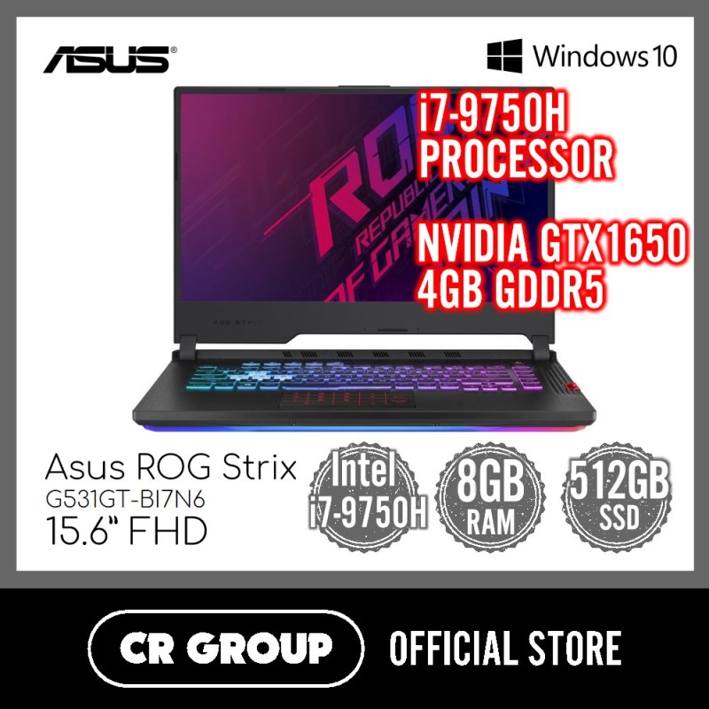 Asus ROG Strix G531GT-BI7N6 15.6 Inch FHD Gaming Laptop | NVIDIA GTX1650 4GB GDDR5 | Intel® Core™ i7-9750H | 8GB DDR4 RAM | 512GB SSD |