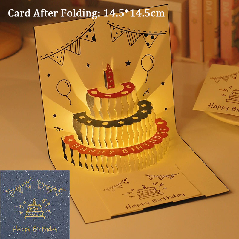 Happy Time 3D happy birthday card Cake with music birthday decoration Handwritten Card for Kids girls boys Mom