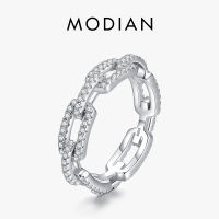 Modian 925 Sterling Bạc hợp thời trang lấp lánh rõ ràng CZ đồ trang sức tinh xảo Phụ kiện giả kim cương xếp chồng chuỗi nhẫn nữ