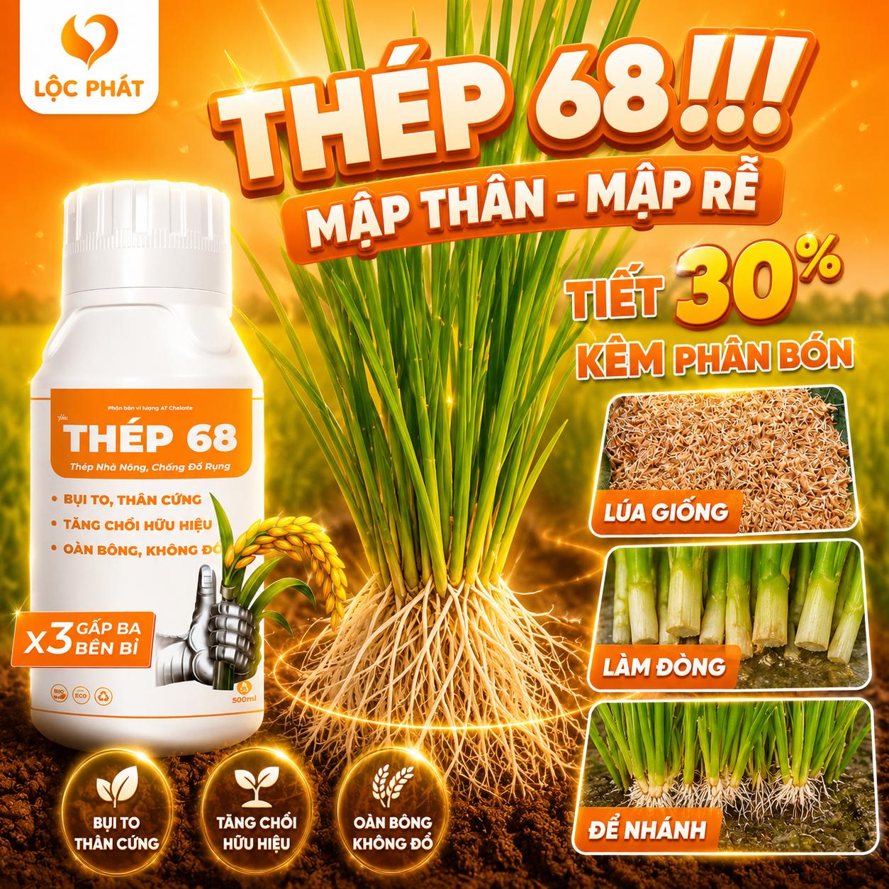 THÉP 68_500ml | Hỗ trợ thân cứng, bụi to, tăng chồi hữu hiệu dùng cho 1 hecta