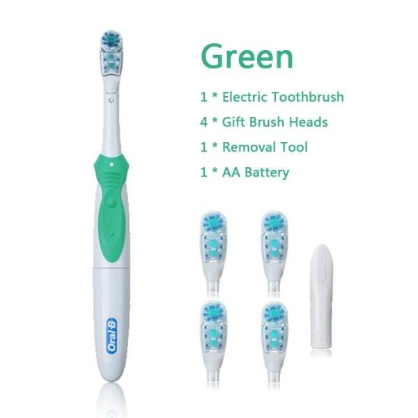 Oral B Electric Toothbrush Cross Action Dual Rotation & Vibration AA Battery Power 1 Brush Handle + 4 Replaceable Brush Heads
