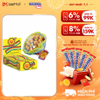 Combo Chupa Chups kẹo mút hương trái cây bó hoa 19 que và Kẹo dẻo Sour Belt hương trái cây hộp 48 dây