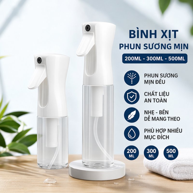 bình xịt chai xịt phun sương tia mịn nhựa PP PET bền nhẹ cầm tay du lịch tóc mỹ phẩm nước hoa 200 300 500