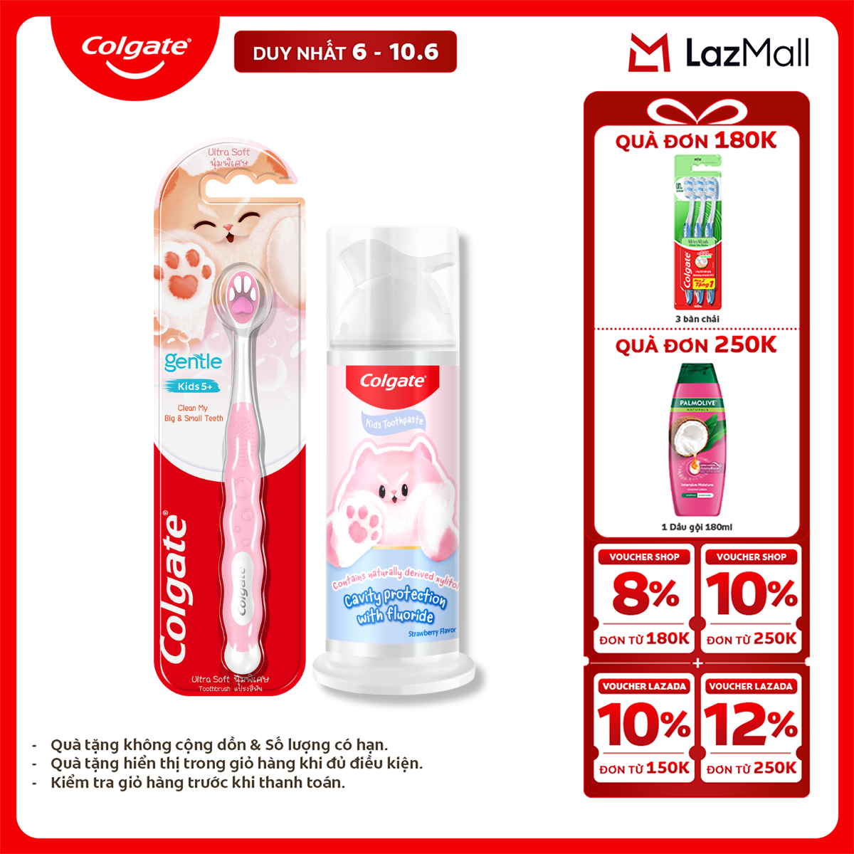 [Chỉ 6-10.6_X2 Voucher giảm 22%] Bộ kem đánh răng và bàn chải Colgate Fluffy dễ thương cho bé (mẫu ngẫu nhiên)