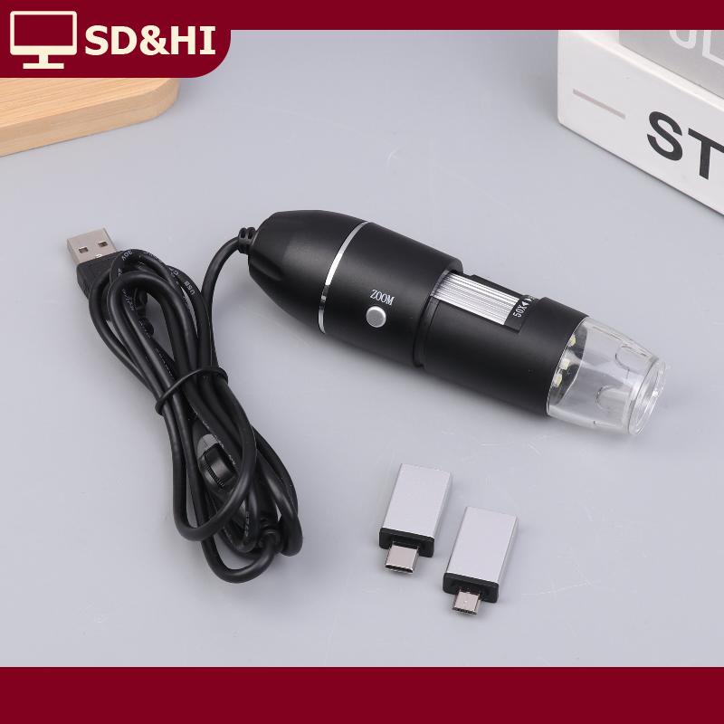 SD&HI กล้องจุลทรรศน์ดิจิตอลที่แม่นยำ1600X USB 1080P HD กล้องแว่นขยายบัดกรีพร้อมขาตั้งแบบปรับได้สำหรับการตรวจสอบ PCB ราคา 338 บาท*ส่งฟรี