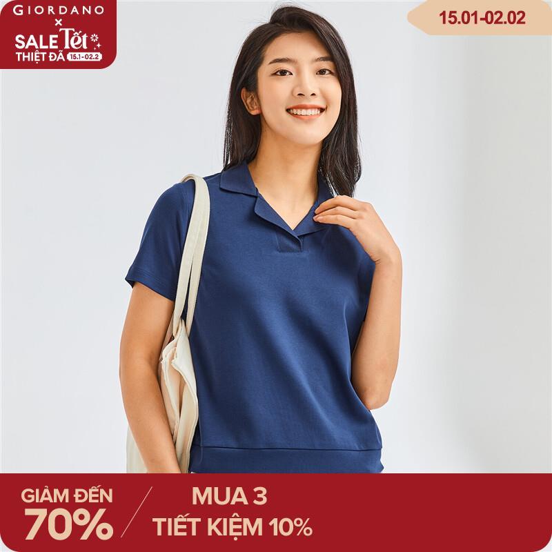 Áo POLO Nữ Tay Ngắn GIORDANO Women vải cotton co giãn Vừa vặn Thiết kế với Nút màu cầu vồng Thoải mái 2 màu Free Shipping 05311388