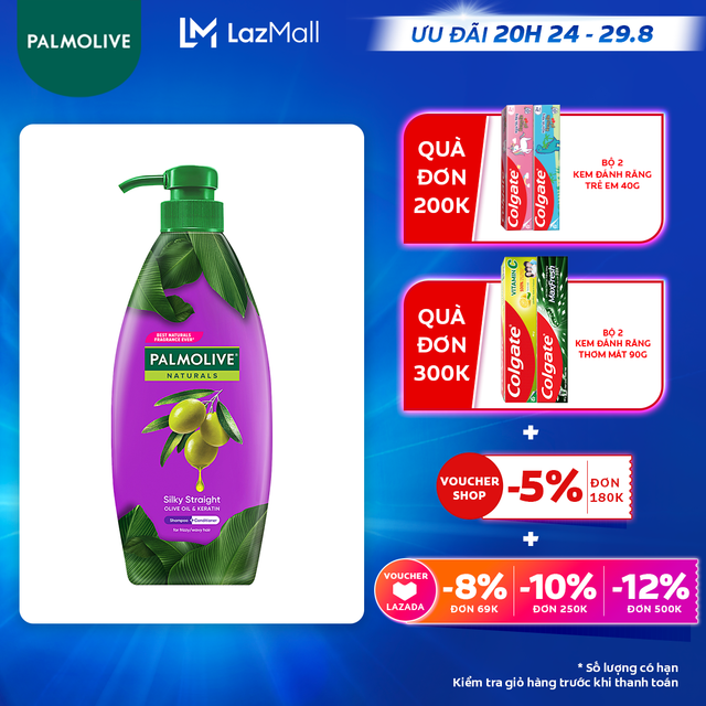 [Ưu đãi 20H 24.8 - 29.8_Áp voucher Colgate 5% + voucher LZD 8%]Dầu gội Palmolive kèm xả 2-trong-1 chiết xuất thiên nhiên 600ml